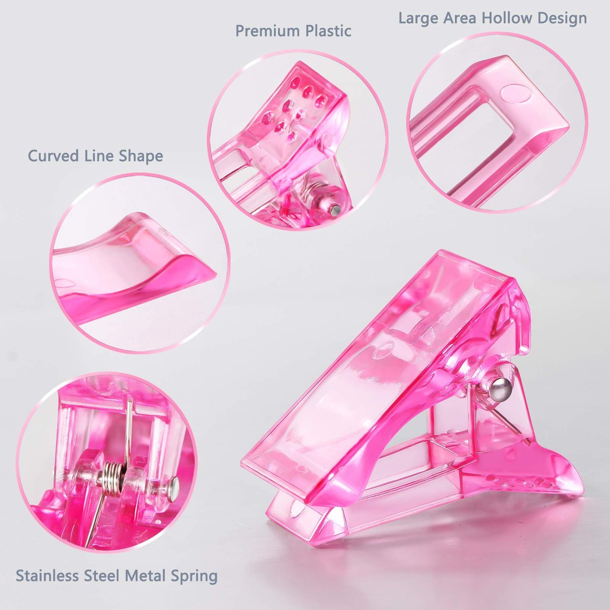 MIKIMIQI 6 Pcs Poly Gel Quick Building Nail Tips Clip Pink Transparent Finger Extension UV LED Builder Nail Tips Clips with 1 Pc Acrylic Nail Tips Clipper Trimmer Cutter for Quick Building Manicure - görsel 7