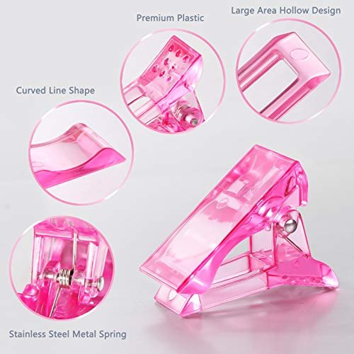 MIKIMIQI 6 Pcs Poly Gel Quick Building Nail Tips Clip Pink Transparent Finger Extension UV LED Builder Nail Tips Clips with 1 Pc Acrylic Nail Tips Clipper Trimmer Cutter for Quick Building Manicure - görsel 8