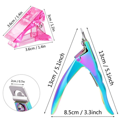 MIKIMIQI 6 Pcs Poly Gel Quick Building Nail Tips Clip Pink Transparent Finger Extension UV LED Builder Nail Tips Clips with 1 Pc Acrylic Nail Tips Clipper Trimmer Cutter for Quick Building Manicure