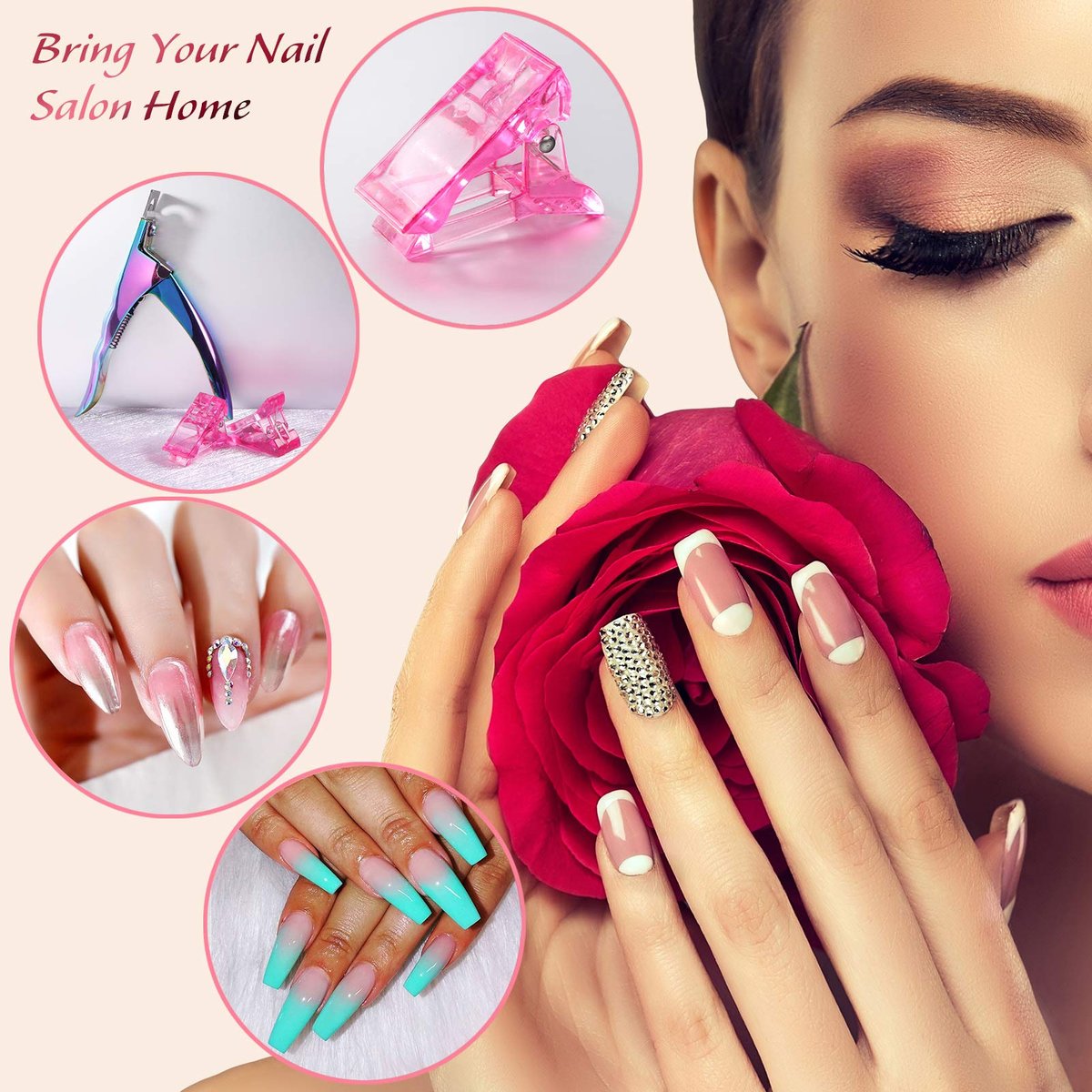 MIKIMIQI 6 Pcs Poly Gel Quick Building Nail Tips Clip Pink Transparent Finger Extension UV LED Builder Nail Tips Clips with 1 Pc Acrylic Nail Tips Clipper Trimmer Cutter for Quick Building Manicure - görsel 13