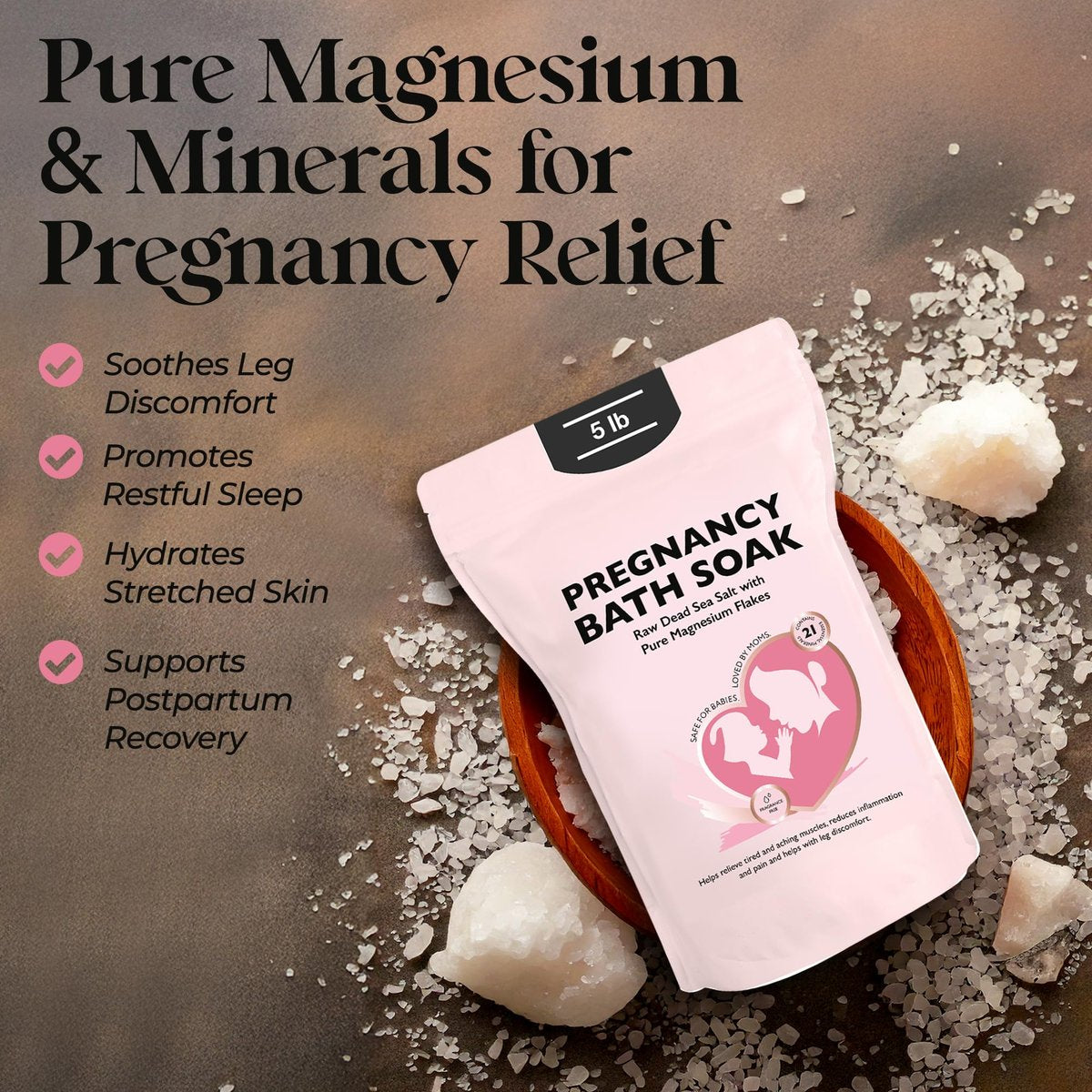 Aromasong Dead Sea Pregnancy Bath Soak - Unscented Pure Magnesium Flakes & Minerals for Pregnancy & Postpartum Muscle Aches & Leg Discomfort (5 LB) Avelisse