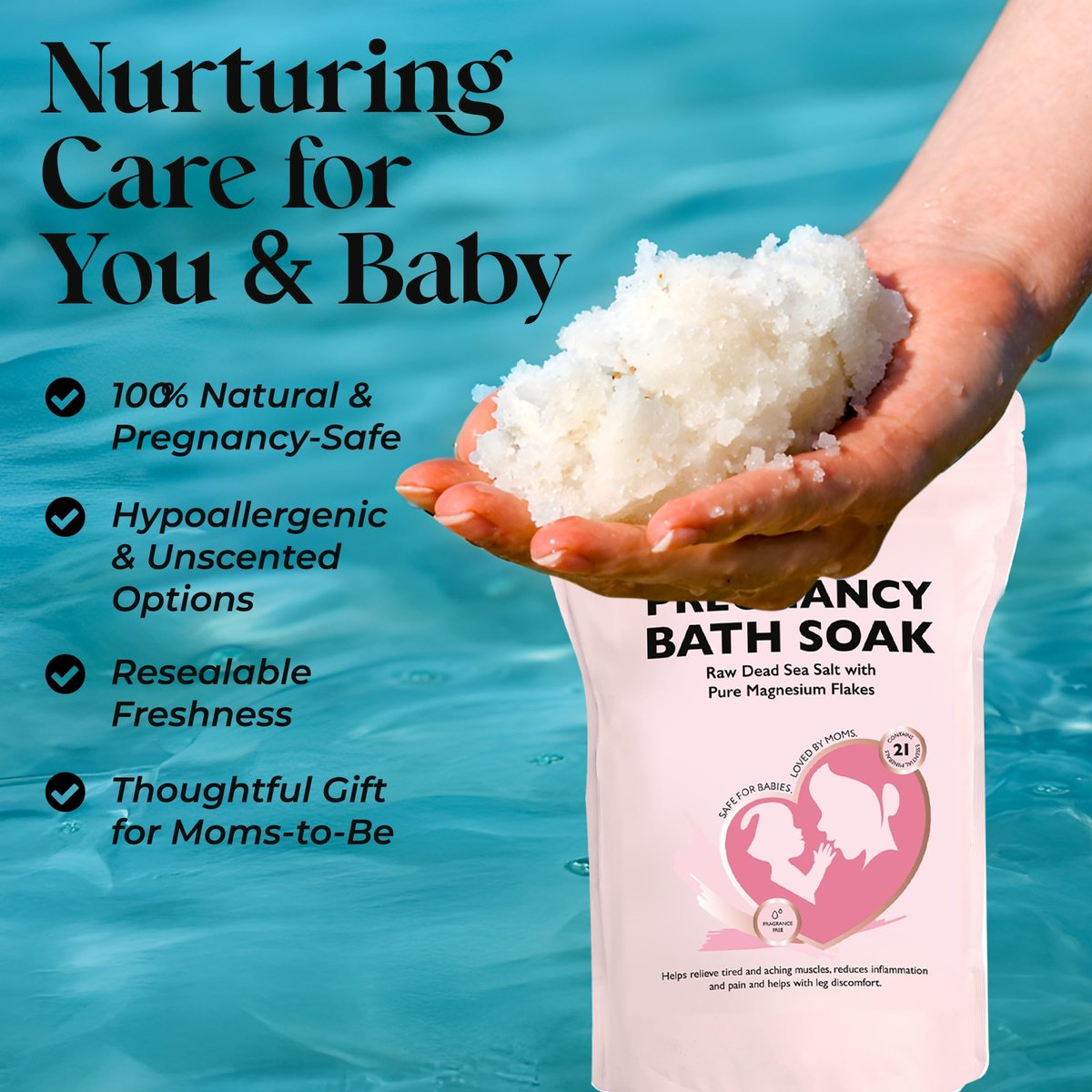 Aromasong Dead Sea Pregnancy Bath Soak - Unscented Pure Magnesium Flakes & Minerals for Pregnancy & Postpartum Muscle Aches & Leg Discomfort (5 LB) Avelisse