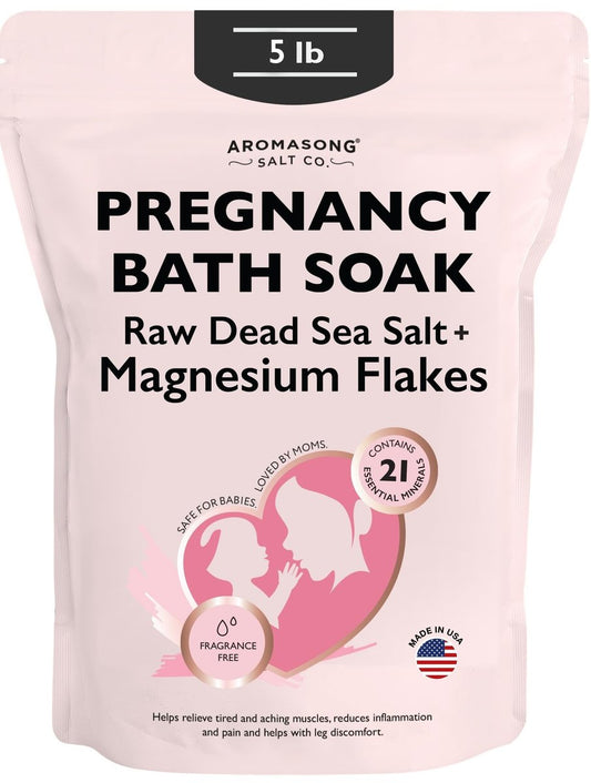Aromasong Dead Sea Pregnancy Bath Soak - Unscented Pure Magnesium Flakes & Minerals for Pregnancy & Postpartum Muscle Aches & Leg Discomfort (5 LB) Avelisse