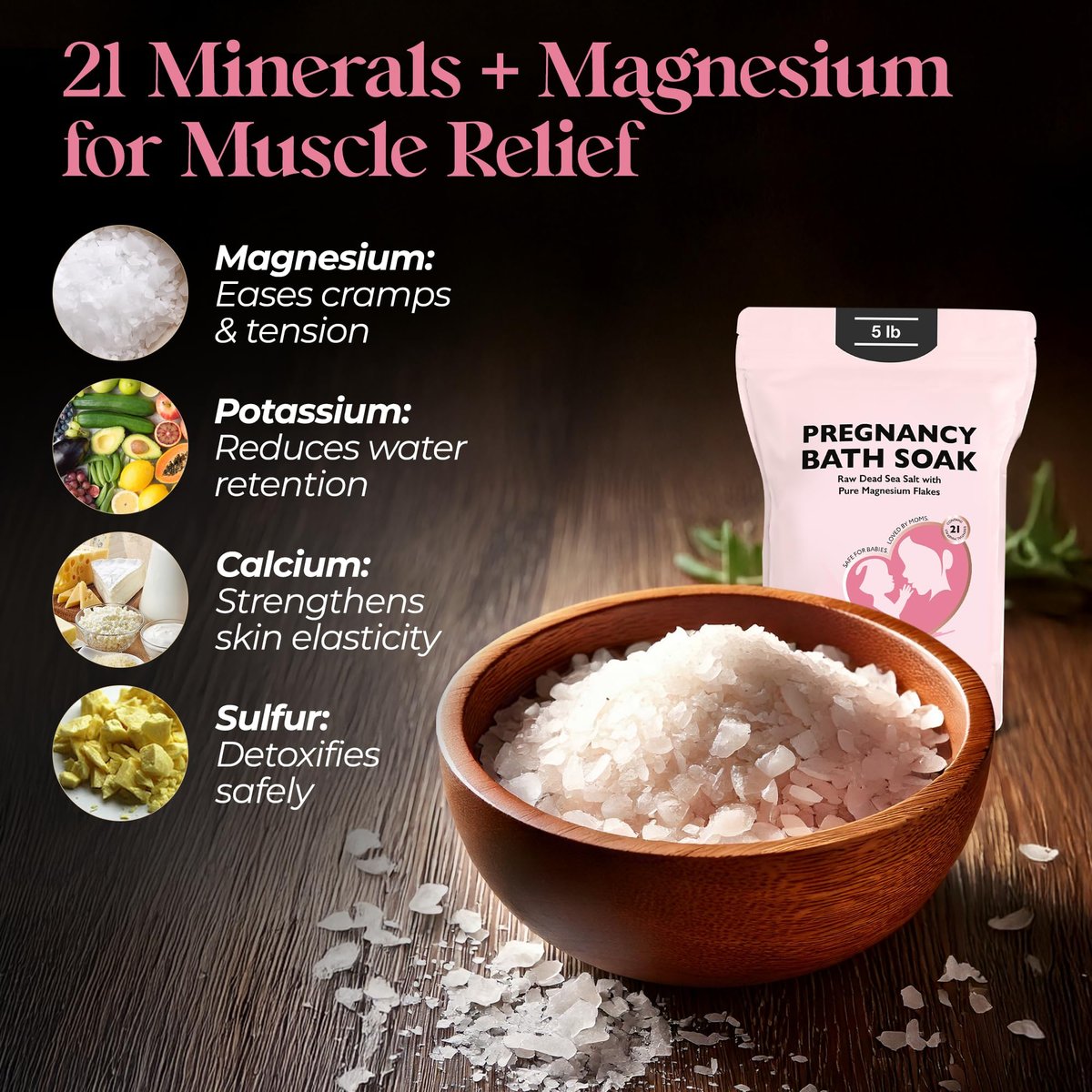 Aromasong Dead Sea Pregnancy Bath Soak - Unscented Pure Magnesium Flakes & Minerals for Pregnancy & Postpartum Muscle Aches & Leg Discomfort (5 LB) Avelisse