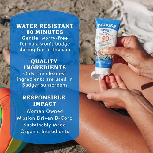 Badger Sport Mineral Sunscreen SPF 40 - Reef Safe, Unscented, 98% Organic, 2.9 fl oz - görsel 14
