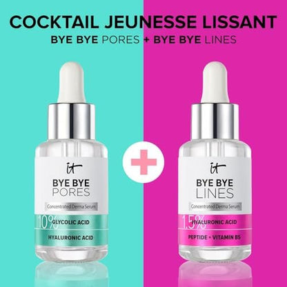 IT Cosmetics Bye Bye Pores 10% Glycolic Acid Face Serum - Visibly Minimizes Pores & Gently Exfoliates, with Hyaluronic Acid for Hydration - 1 Fl. Oz