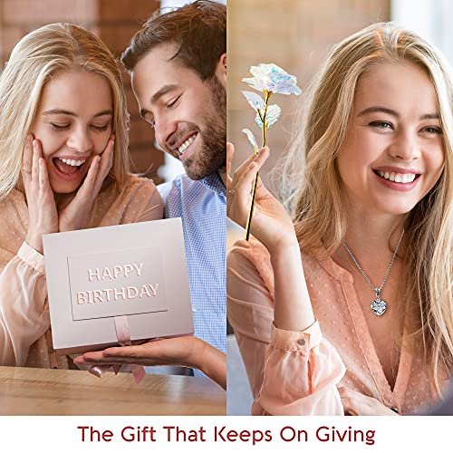 Luxury Birthday Spa Gift Basket for Women - 17 Piece Set with Rose, Candle, Diffuser, Sterling Silver CZ Necklace & More Avelisse