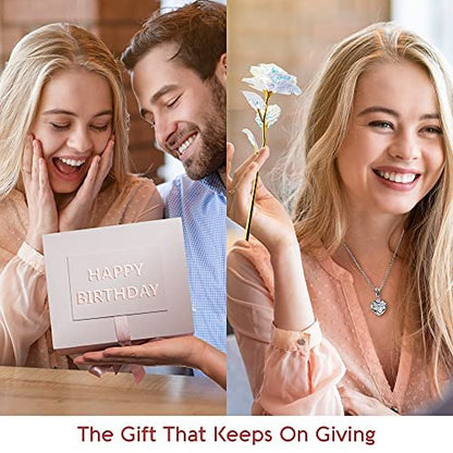 Luxury Birthday Spa Gift Basket for Women - 17 Piece Set with Rose, Candle, Diffuser, Sterling Silver CZ Necklace & More Avelisse