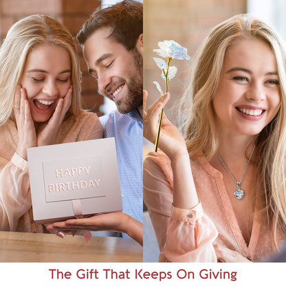 Luxury Birthday Spa Gift Basket for Women - 17 Piece Set with Rose, Candle, Diffuser, Sterling Silver CZ Necklace & More Avelisse