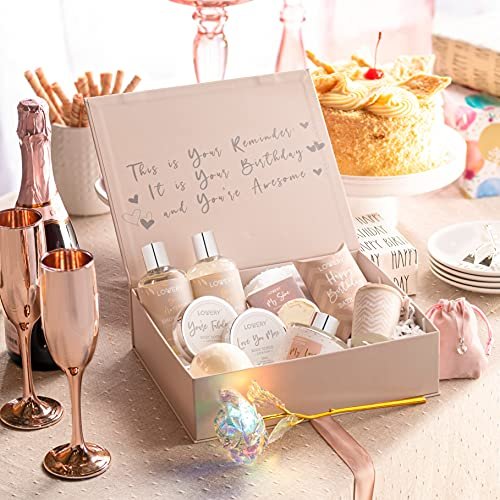 Luxury Birthday Spa Gift Basket for Women - 17 Piece Set with Rose, Candle, Diffuser, Sterling Silver CZ Necklace & More Avelisse