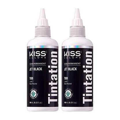 Red by Kiss Tintation Semi-Permanent Hair Color - Jet Black (2 Pack, 5 Fl Oz Each) | Aloe Vera & Argan Oil Formula
