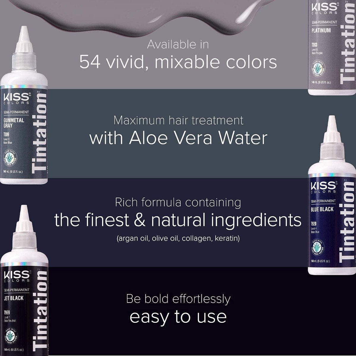 Red by Kiss Tintation Semi-Permanent Hair Color - Jet Black (2 Pack, 5 Fl Oz Each) | Aloe Vera & Argan Oil Formula - görsel 7