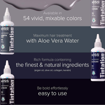 Red by Kiss Tintation Semi-Permanent Hair Color - Jet Black (2 Pack, 5 Fl Oz Each) | Aloe Vera & Argan Oil Formula