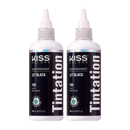 Red by Kiss Tintation Semi-Permanent Hair Color - Jet Black (2 Pack, 5 Fl Oz Each) | Aloe Vera & Argan Oil Formula
