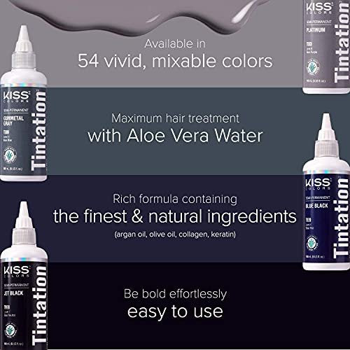 Red by Kiss Tintation Semi-Permanent Hair Color - Jet Black (2 Pack, 5 Fl Oz Each) | Aloe Vera & Argan Oil Formula - görsel 8
