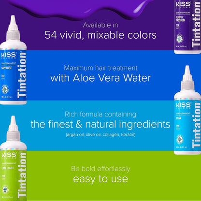 Red by Kiss Tintation Semi-Permanent Hair Color - Blue Moonlight (2 Pack, 5 Fl Oz Each) - Aloe Vera & Argan Oil Formula