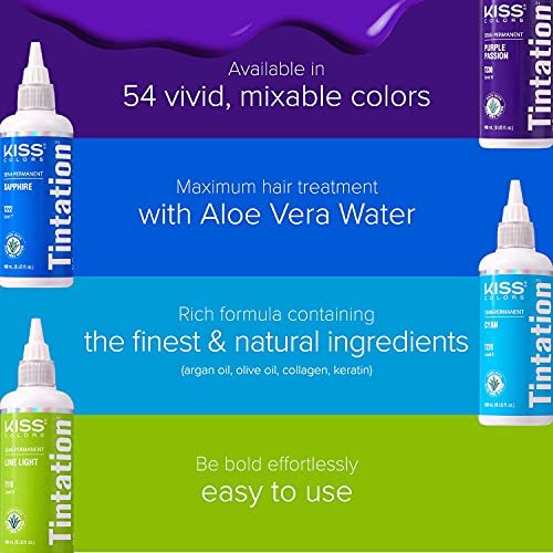 Red by Kiss Tintation Semi-Permanent Hair Color - Blue Moonlight (2 Pack, 5 Fl Oz Each) - Aloe Vera & Argan Oil Formula - görsel 8