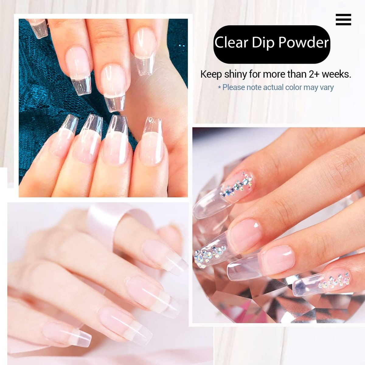 AZUREBEAUTY Dip Powder Clear Color Pro 60g - Transparent Acrylic Dipping Powder for French Nail Art, Odor-Free Long-Lasting Manicure at Home - görsel 3