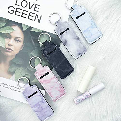 5-Piece Marble Chapstick Clip-On Sleeve Pouch Neoprene Keychains Lipstick Holder Elastic Lip Balm Holster Keychain Holder for Travel - görsel 10