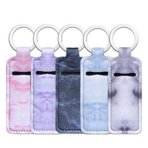 5-Piece Marble Chapstick Clip-On Sleeve Pouch Neoprene Keychains Lipstick Holder Elastic Lip Balm Holster Keychain Holder for Travel - görsel 2