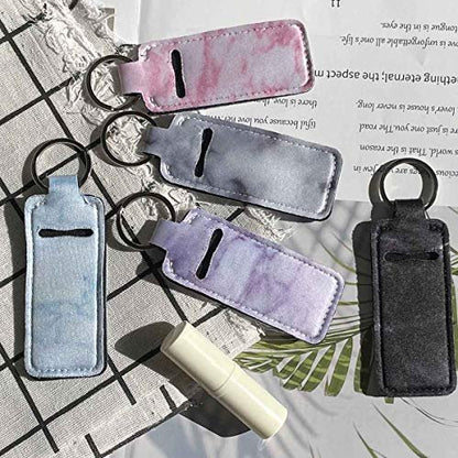 5-Piece Marble Chapstick Clip-On Sleeve Pouch Neoprene Keychains Lipstick Holder Elastic Lip Balm Holster Keychain Holder for Travel