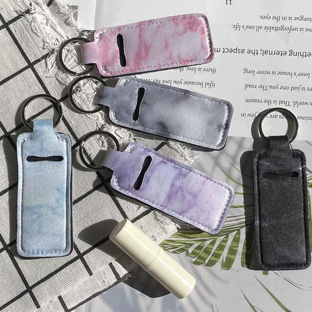 5-Piece Marble Chapstick Clip-On Sleeve Pouch Neoprene Keychains Lipstick Holder Elastic Lip Balm Holster Keychain Holder for Travel - görsel 13