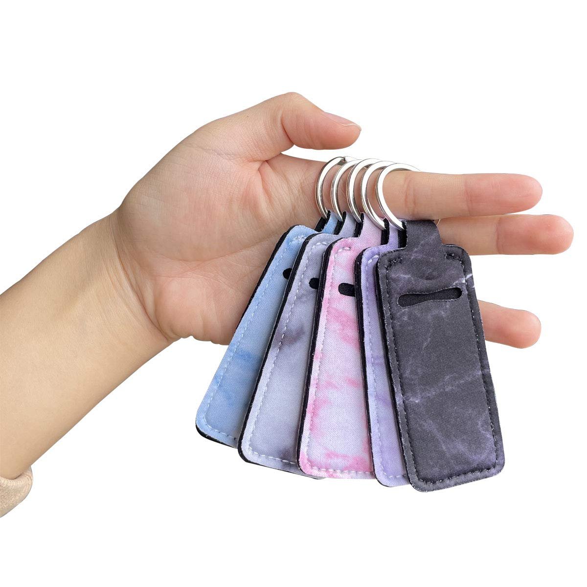 5-Piece Marble Chapstick Clip-On Sleeve Pouch Neoprene Keychains Lipstick Holder Elastic Lip Balm Holster Keychain Holder for Travel - görsel 3