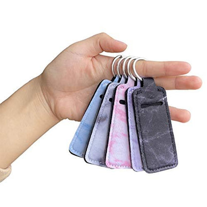 5-Piece Marble Chapstick Clip-On Sleeve Pouch Neoprene Keychains Lipstick Holder Elastic Lip Balm Holster Keychain Holder for Travel