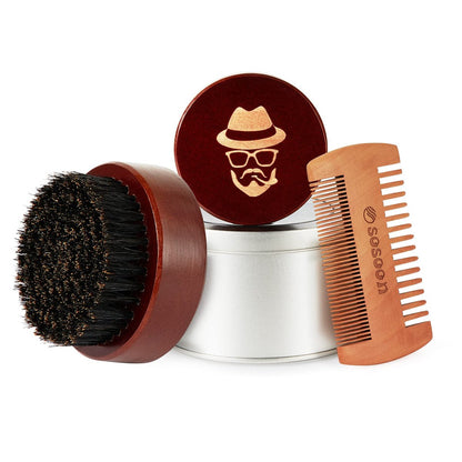 Pure Boar Bristle Beard Brush – Black Walnut Wood Comb for Taming & Softening Facial Hair