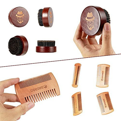 Pure Boar Bristle Beard Brush – Black Walnut Wood Comb for Taming & Softening Facial Hair