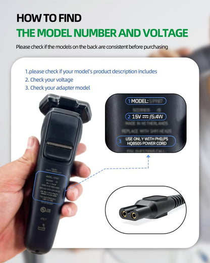 15V Charger Cord Compatible with Philips Norelco HQ8505 Select Series 3000-9000 Shavers & Trimmers