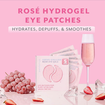 Patchology Serve Chilled Rosé Hydrating Under Eye Patches – Hyaluronic Acid & Antioxidant Eye Masks for Dark Circles, Puffiness & Fine Lines (5 Pairs)
