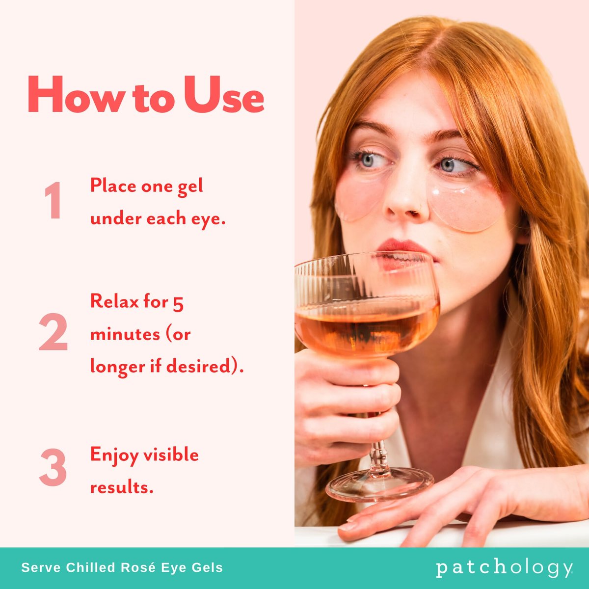 Patchology Serve Chilled Rosé Eye Gels – 15 Pairs of Under Eye Patches with Hyaluronic Acid for Puffy Eyes & Dark Circles Avelisse