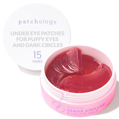 Patchology Serve Chilled Rosé Eye Gels – 15 Pairs of Under Eye Patches with Hyaluronic Acid for Puffy Eyes & Dark Circles Avelisse