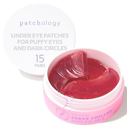 Patchology Serve Chilled Rosé Eye Gels – 15 Pairs of Under Eye Patches with Hyaluronic Acid for Puffy Eyes & Dark Circles Avelisse