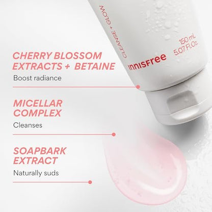 Innisfree Cherry Blossom Glow Jam Cleanser - Sulfate Free Korean Face Wash for Glowing Glass Skin (32 Fl Oz) Avelisse