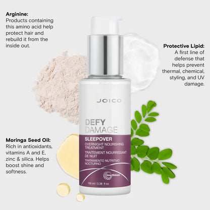 Joico Defy Damage Sleepover Overnight Nourishing Treatment – No Rinse, Instantly Softens & Smooths, Strengthens Bonds, Reduces Breakage & Split Ends, with Arginine & Keratin, 3.38 oz Avelisse