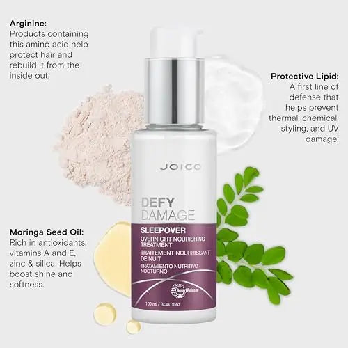 Joico Defy Damage Sleepover Overnight Nourishing Treatment – No Rinse, Instantly Softens & Smooths, Strengthens Bonds, Reduces Breakage & Split Ends, with Arginine & Keratin, 3.38 oz Avelisse