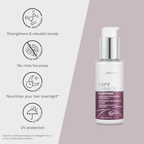 Joico Defy Damage Sleepover Overnight Nourishing Treatment – No Rinse, Instantly Softens & Smooths, Strengthens Bonds, Reduces Breakage & Split Ends, with Arginine & Keratin, 3.38 oz Avelisse
