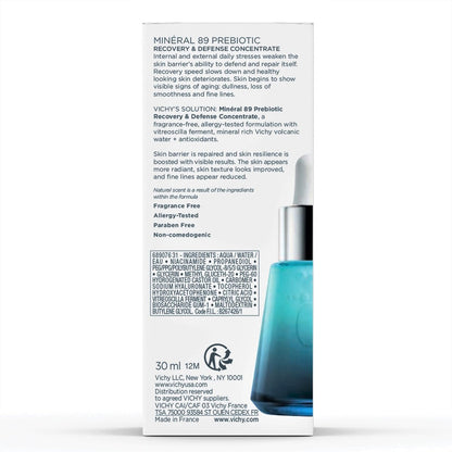 Vichy Mineral 89 Prebiotic Defense & Recovery Concentrate - Niacinamide Serum for Face, Skin Barrier Repair with Antioxidants, Pore Minimizer & Hydrating Serum for Dull, Dry Skin