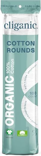 Cliganic Organic Cotton Rounds for Face (100 Count) - Hypoallergenic, Lint-Free Makeup Remover Pads