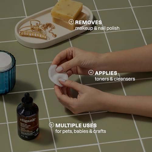 Cliganic Organic Cotton Rounds for Face (100 Count) - Hypoallergenic, Lint-Free Makeup Remover Pads - görsel 9