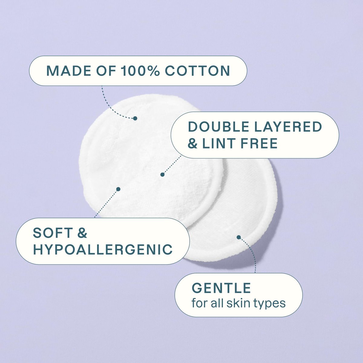 Cliganic Organic Cotton Rounds for Face (100 Count) - Hypoallergenic, Lint-Free Makeup Remover Pads - görsel 6