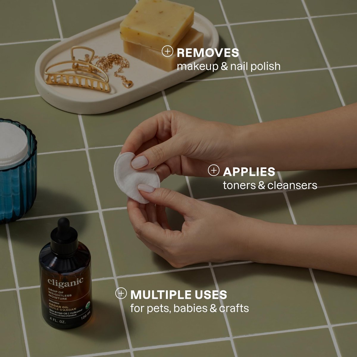 Cliganic Premium 100% Cotton Makeup Remover Pads - 540 Count (Pack of 6) | Biodegradable & Gentle Avelisse