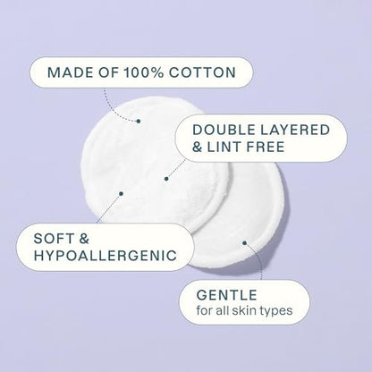 Cliganic Organic Cotton Rounds for Face (100 Count) - Hypoallergenic, Lint-Free Makeup Remover Pads