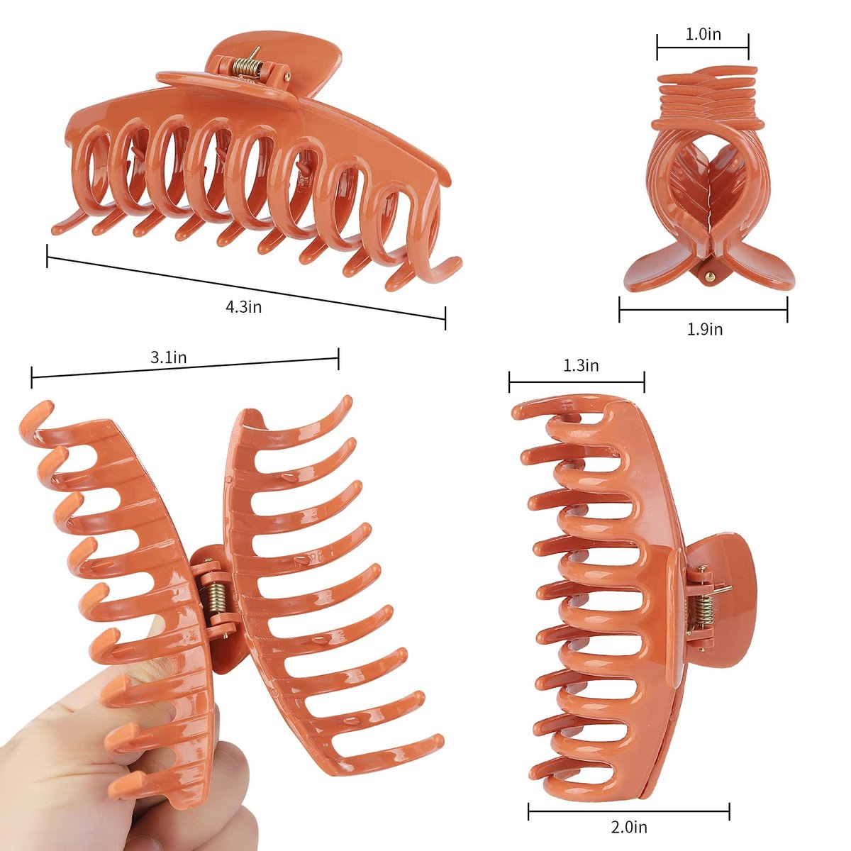 12 Pack Hair Claw Clips Large 4.3 Inch - Stylish Barrettes for Women in 12 Colors - görsel 3