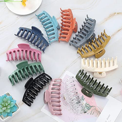12 Pack Hair Claw Clips Large 4.3 Inch - Stylish Barrettes for Women in 12 Colors