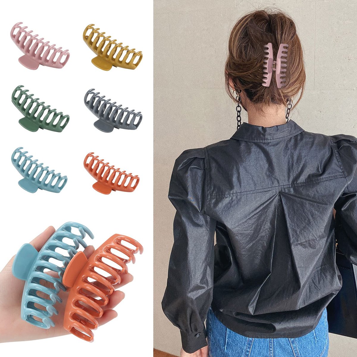 12 Pack Hair Claw Clips Large 4.3 Inch - Stylish Barrettes for Women in 12 Colors - görsel 7
