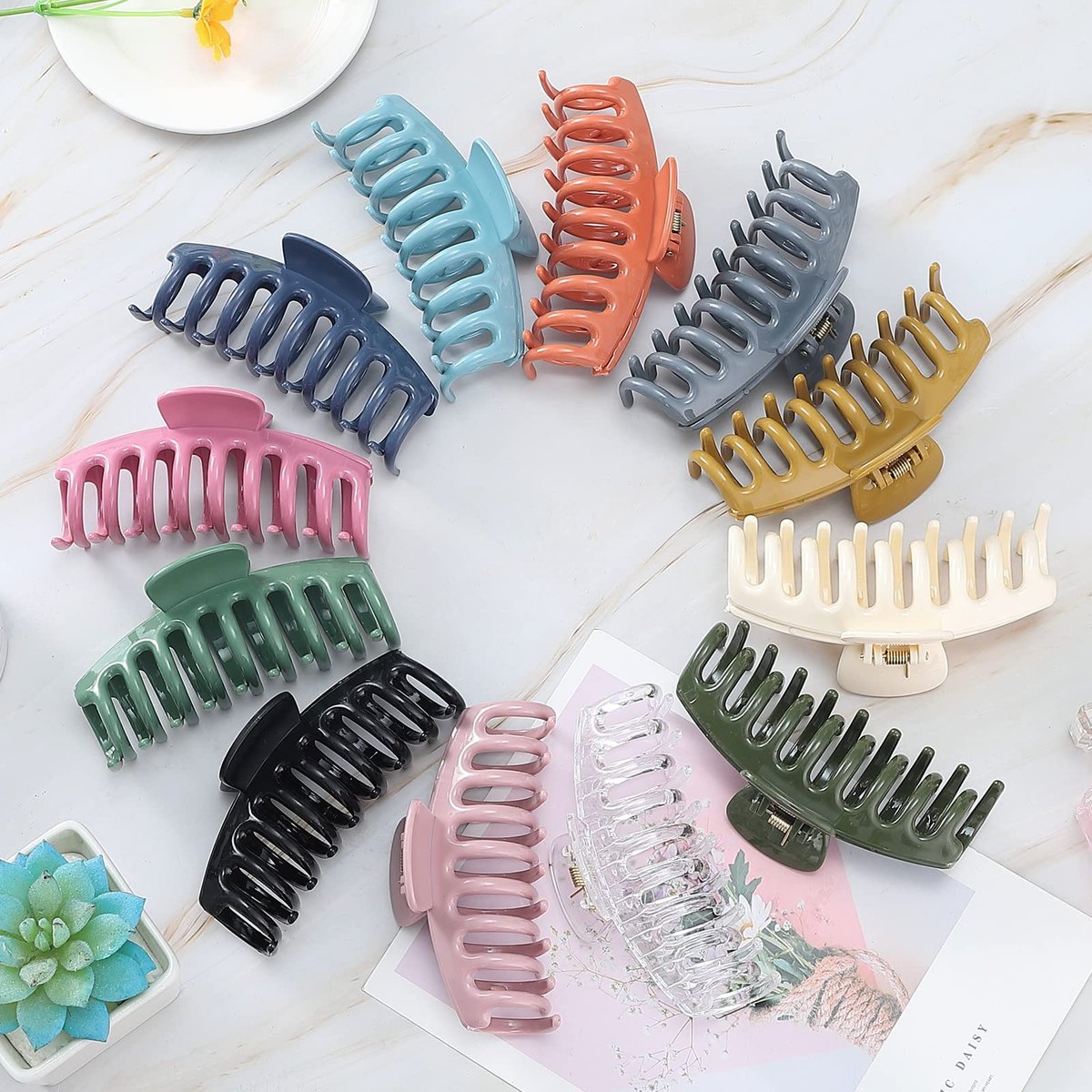 12 Pack Hair Claw Clips Large 4.3 Inch - Stylish Barrettes for Women in 12 Colors - görsel 9