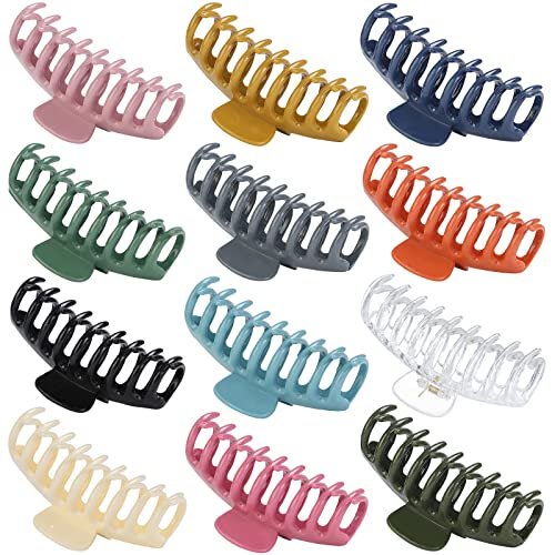 12 Pack Hair Claw Clips Large 4.3 Inch - Stylish Barrettes for Women in 12 Colors - görsel 2